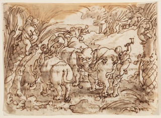 Drawing, Cavemen Chasing Elephants