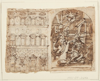 Drawing, Elevation of Palazzo Pazzi dell' Accademia Colombaria [left];  Annunciation [right]