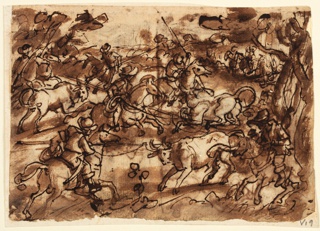Drawing, Bull Hunt with Lassos