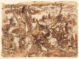 Drawing, Deer Hunt with Nets