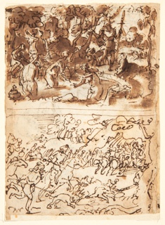 Drawing, Diana and Actaeon [above];  Dido and Aeneas Shelter from the Storm [below]