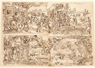 Drawing, Goose and Duck Hunt with Falcons [above right]; Goose Hunt [below right]