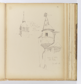 Album Page, Architectural Sketches, Soissons and Laon