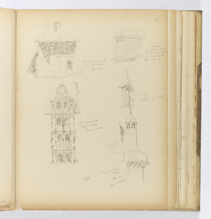 Album Page, Sketches of Architectural Elements, Loches and Arzay-le-Rideau