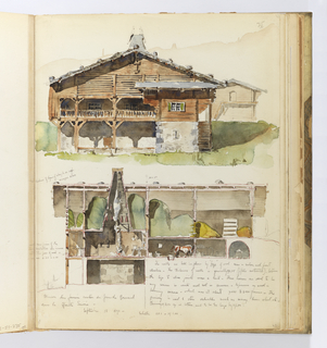 Album Page, Elevation and Section of Farmhouse
