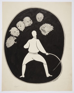 Drawing, Lion Tamer with Six Lions