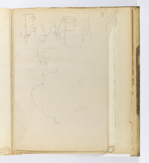 Album Page, Elevation of Central Domed Building and Sketches of Beam Profiles