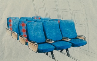 Drawing, Sketch for American Airlines 747 Coach Class Interior