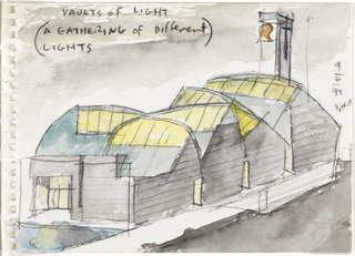 Drawing, Exterior View of the Chapel of St. Ignatius, Seattle University: Vaults of Light (A Gathering of Different Lights)