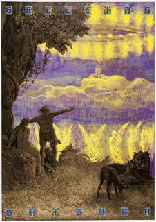 Poster, Greeting / Haizuka, poster for the Haizuka Printing House. Fourth in the series, with elements from Dore