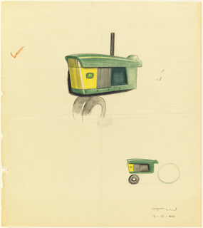 Drawing, Tractor, side view of hood, engine body, for John Deere