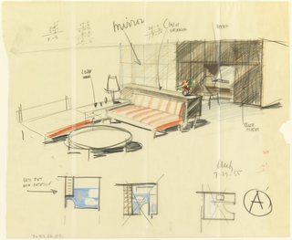 Drawing, Rough sketch, room A, for Uris Hotels