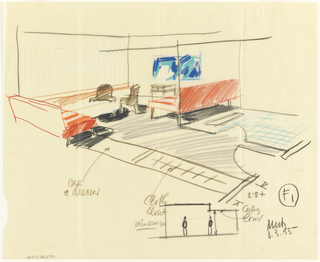 Drawing, Rough sketch, room F, for Uris Hotels
