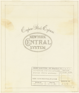 Drawing, Empire State Express- lettering for cowcatcher, for New York Central System