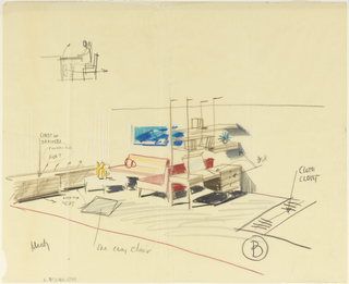 Drawing, Sketch of a room interior, for Uris Hotels