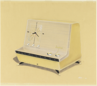 Drawing, Design for Musaphonic L-Shaped Clock Radio on Legs, in Yellow, General Electric