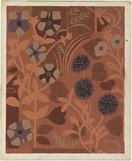 Drawing, Textile Design: Floral Motif, Rust