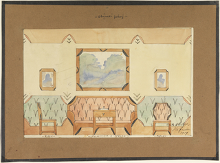 Drawing, Design for a Sitting Room with Sofa, Two Chairs, and Table