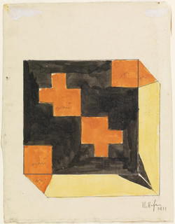 Drawing, Design for Textile in Orange, Black, and Yellow