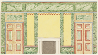 Drawing, Wall Elevation with Fireplace and Two Doors