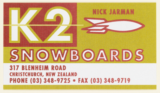 Business Card, K2 Snowboards
