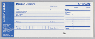 Print, Citibank checking deposit slip design