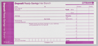 Print, Citibank Ready-Savings Inter Branch Despot Slip Design