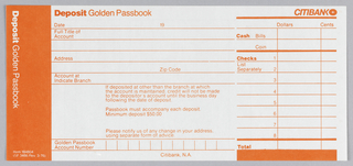 Print, Citibank Golden Passbook Deposit Slip