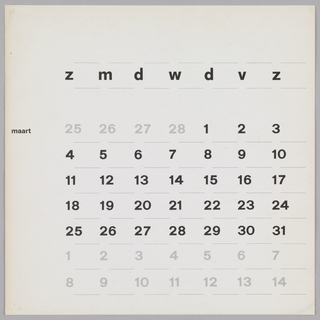Calendar Page, "Maart" for Steendrukkerijde Jong & Co.