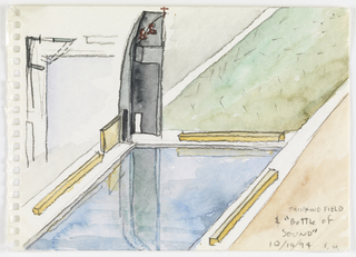 Drawing, Chapel of St. Ignatius, Seattle University: Exterior View with Thinking Field and "Bottle of Sound"