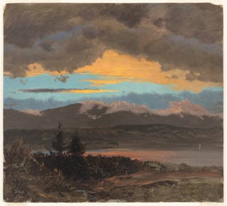 Drawing, Sunset across the Hudson Valley, New York
