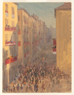 Drawing, Carnival on the Via del Corso, Rome