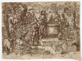 Drawing, Rebecca and Eliezer at the Well