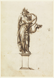 Drawing, Design for Sculpture: Angel Blowing Serpentine Horn