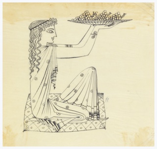 Drawing, Woman with Platter of Grapes