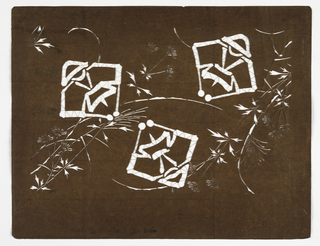 Katagami, Crouching Men and Vegetal Motif