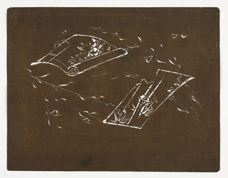 Katagami, Cluster of Pine Needles, Scroll and Bamboo