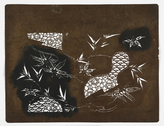 Katagami, Gourd with Waves and Blossoms