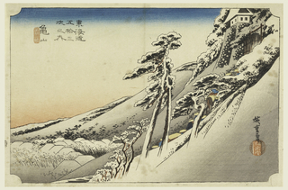 Print, Kameyama, Snow Scene, in The Fifty-Three Stations of the Tokaido Road (Tokaido Gojusan Tsugi-no Uchi)