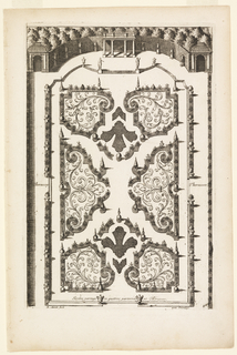 Print, Jardin partage en quatres parterres et Thérasses (Garden Beds and Four Terraces), in Nouveaux Livre de Parterres contenant 24 pensséz diferantes (New Book Containing 24 Different Variations for Garden Beds)