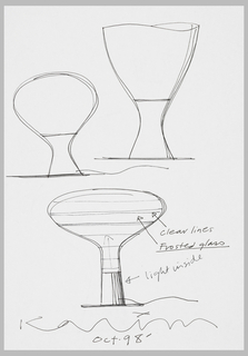 Drawing, Three Table Lamp Designs, for Artemide; Two Alternative Lamp Designs, verso