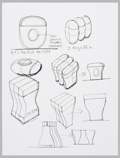 Drawing, Designs for Shaped Bottles for Packaging in Sets of Three, for Issey Miyake