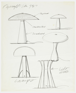 Drawing, Five Table Lamp Designs, for Plycraft