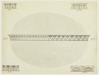 Drawing, Design for an Oval Gallery Tray, with Alternate Suggestions