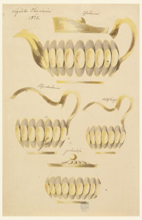 Drawing, Designs for Teapot, Hot Water Pitcher, Milk Pitcher and Sugar Bowl