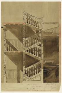 Drawing, Stair at the Cluny, Paris