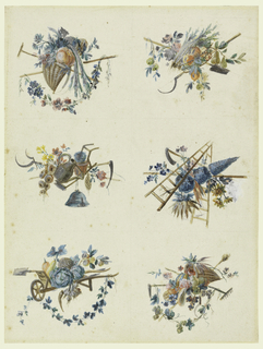 Drawing, Six Trophies with the Attributes of Gardening