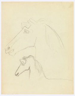 Drawing, Two Studies of Horses' Heads
