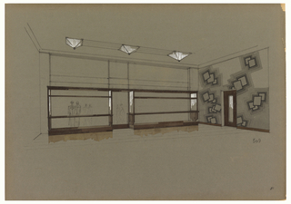 Drawing, Design for Store Interior in the Art Deco Style with Square-Patterned Wall Covering
