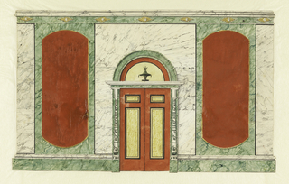Drawing, Red Door, Marbleized Wall